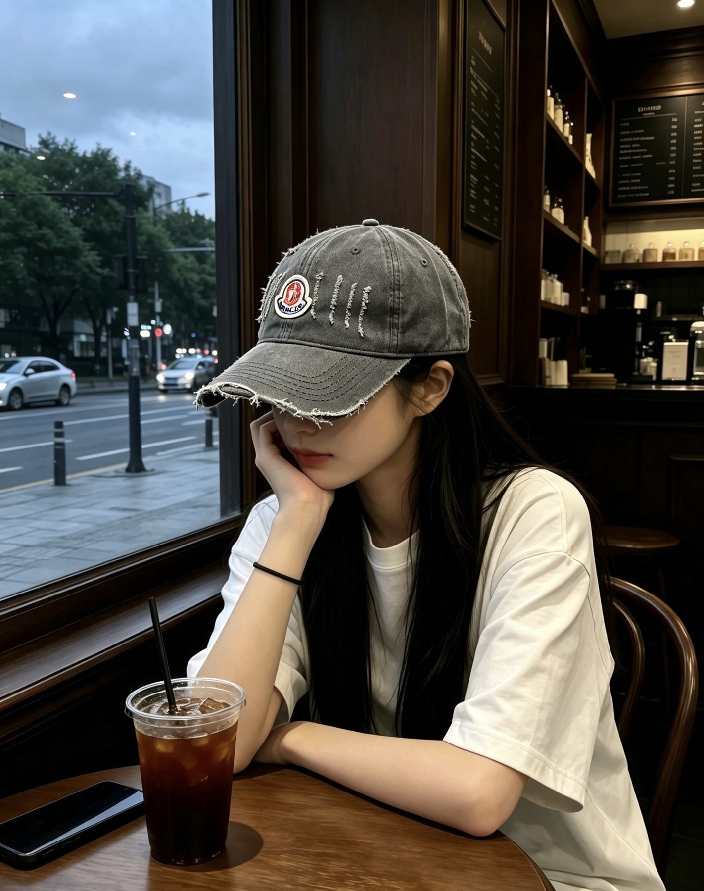 몽클레르 로고 패치 디스트레스드 베이스볼 캡