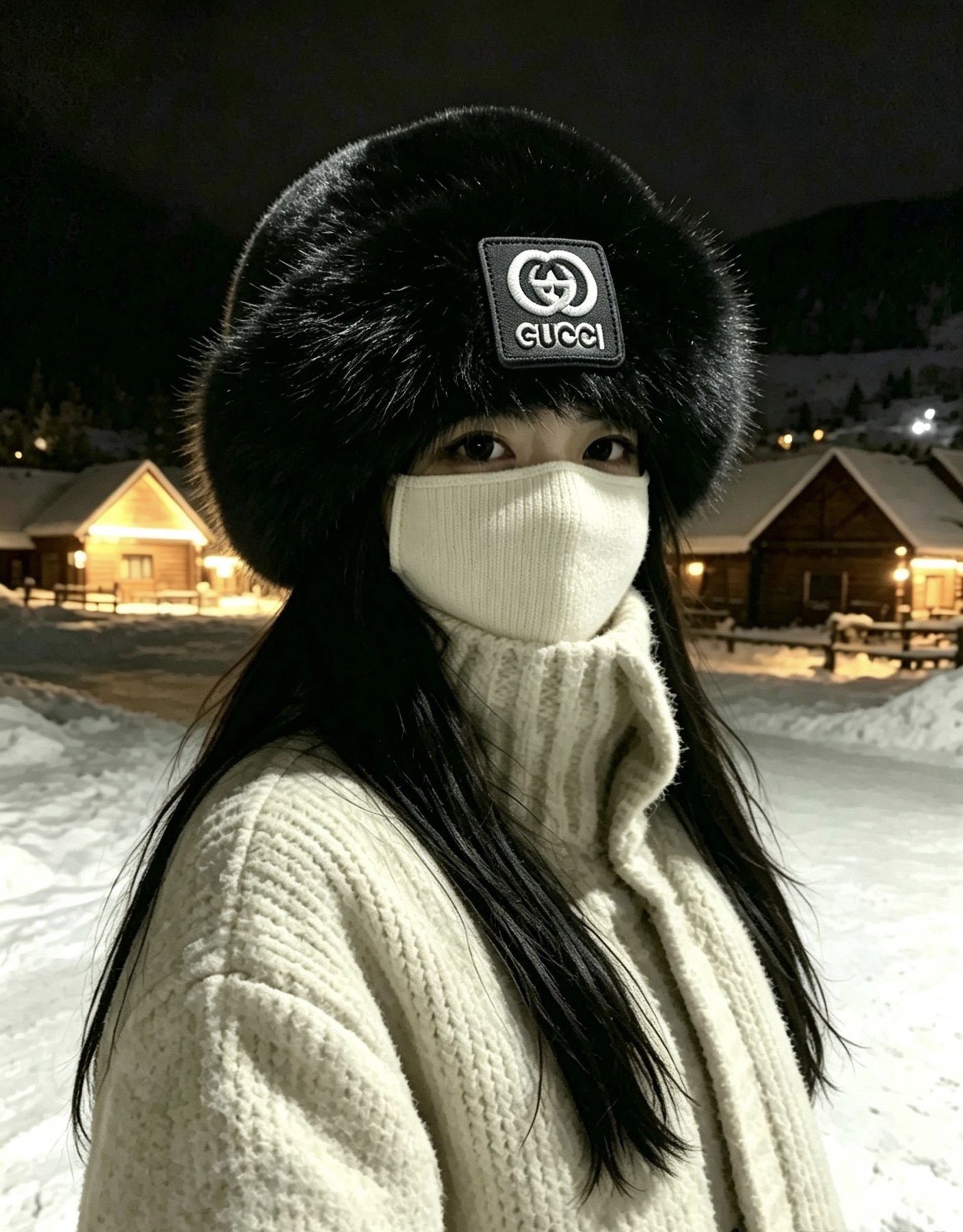 구찌 인터로킹 G 로고 퍼 버킷햇