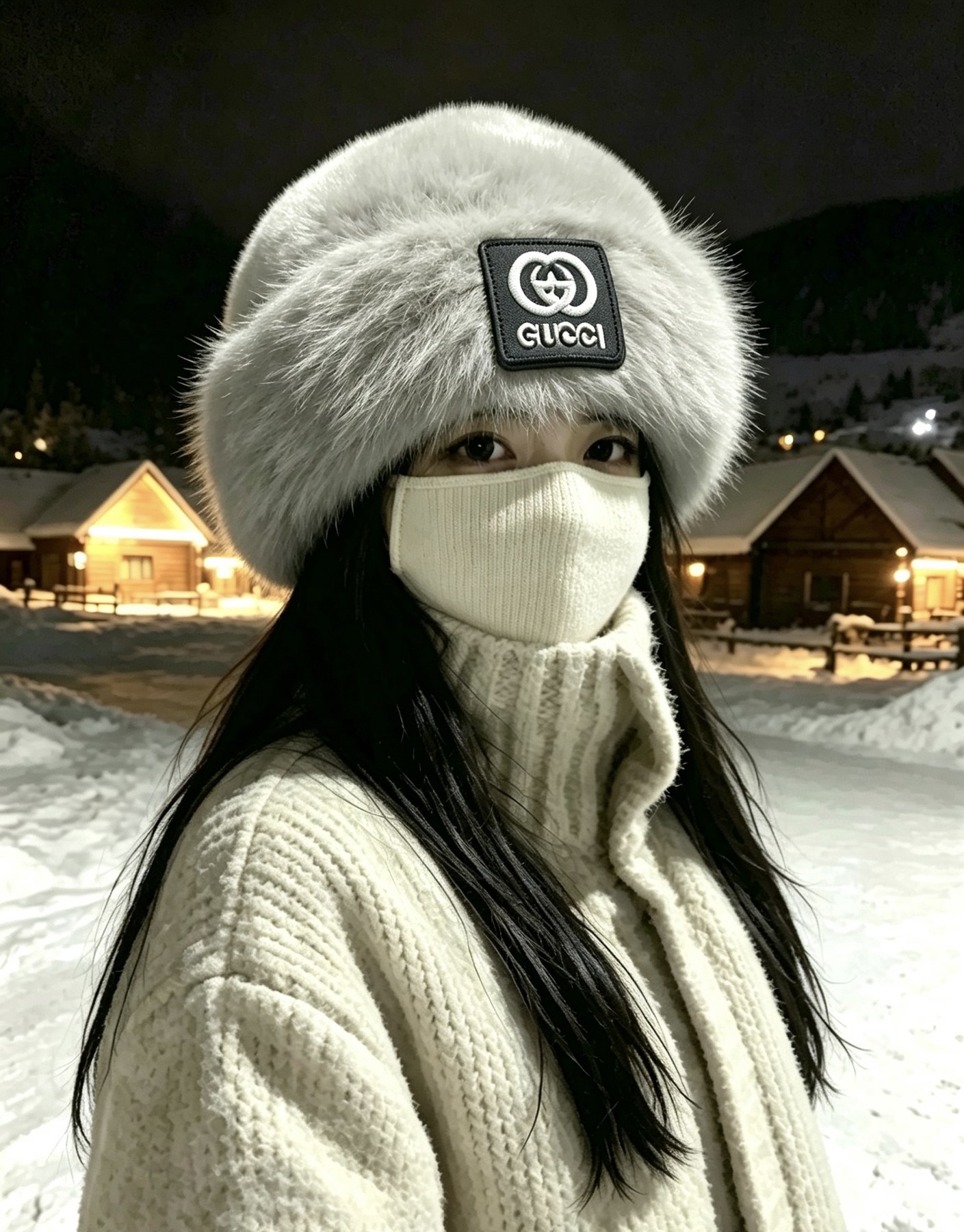 구찌 인터로킹 G 로고 퍼 버킷햇