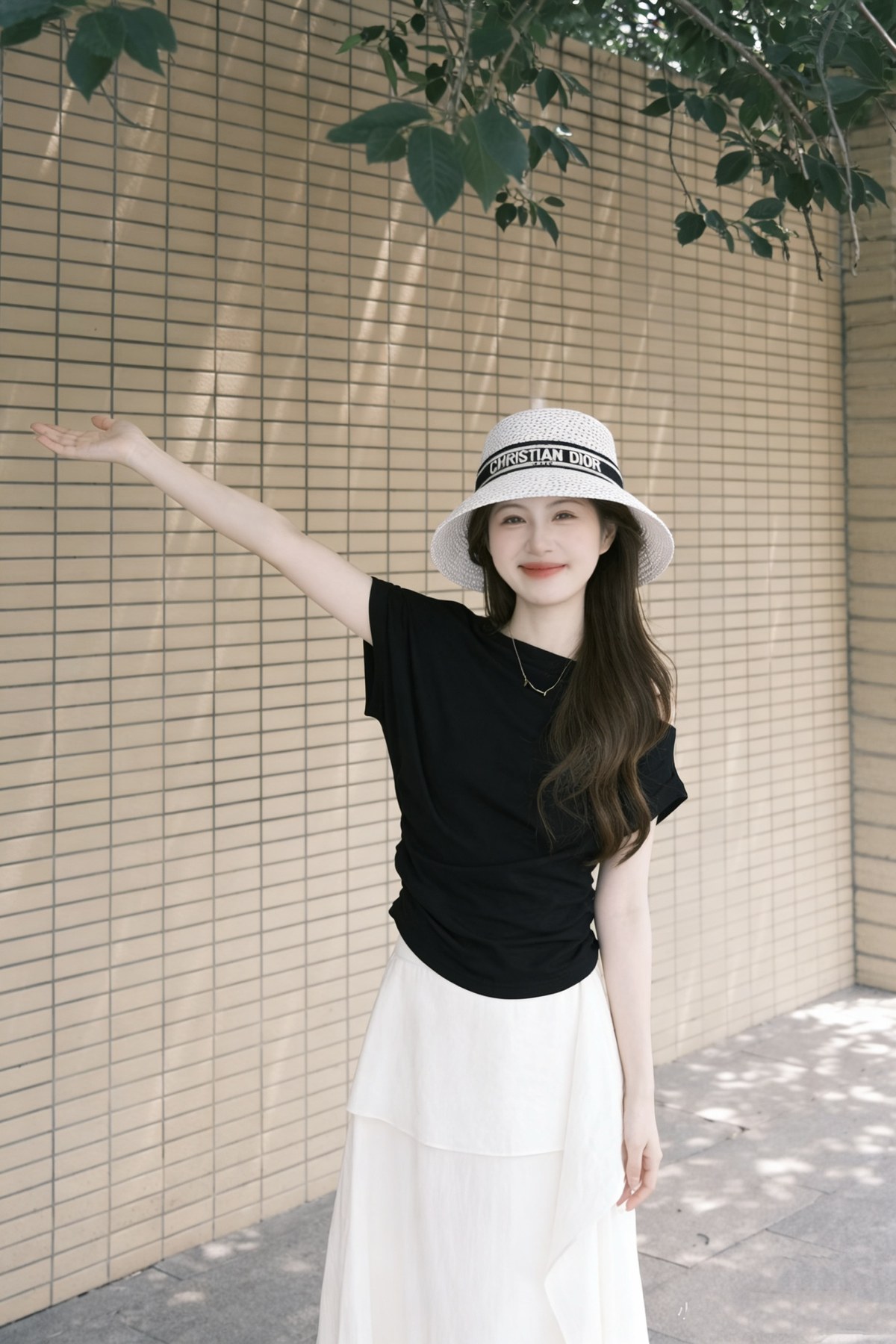 디올 크리스챤 디올 로고 밴드 스트로 버킷 햇