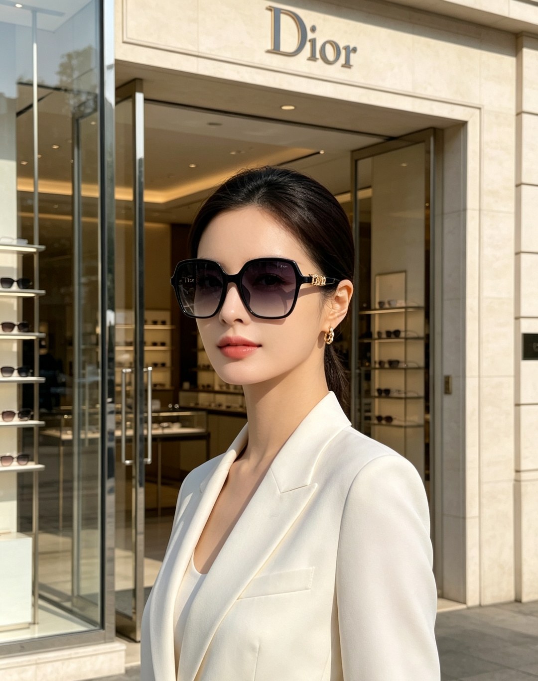 디올 크리스털 DIOR 로고 템플 오버사이즈 스퀘어 선글라스