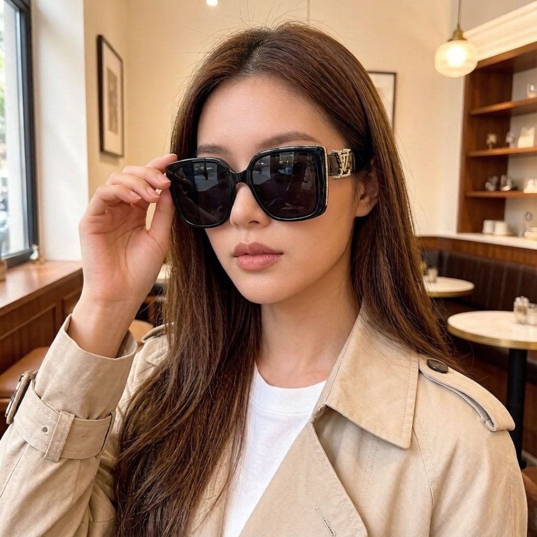 루이 비통 LV 이니셜 골드 템플 오버사이즈 스퀘어 선글라스