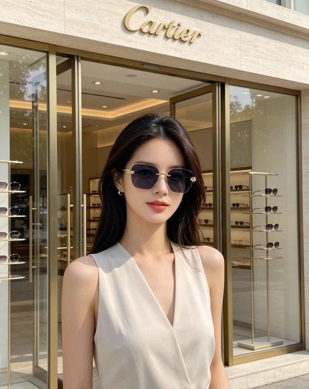까르띠에 다이아몬드 컷 무테 다각형 선글라스