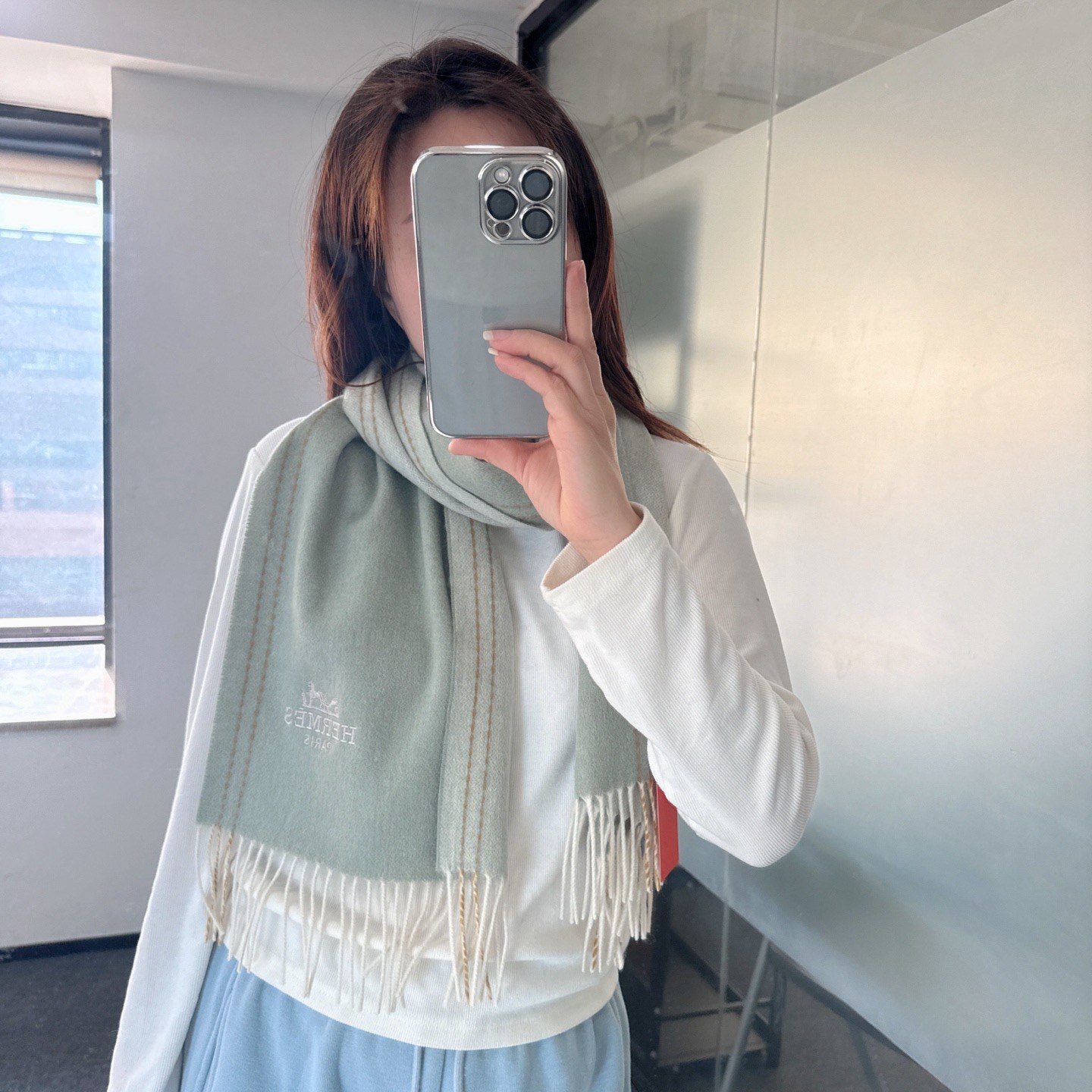 에르메스 마차 로고 프린지 양면 머플러