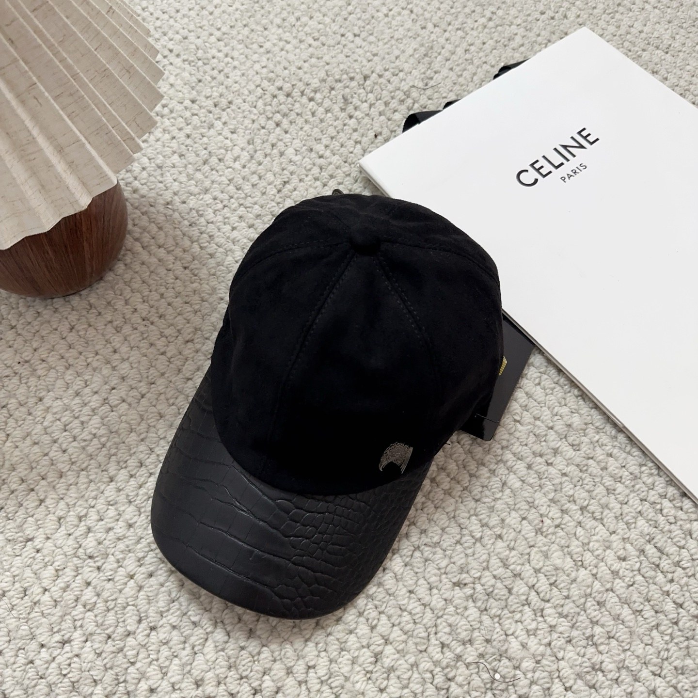 스테파노 리치 이글 로고 스웨이드·크로커다일 엠보 레더 믹스 볼캡