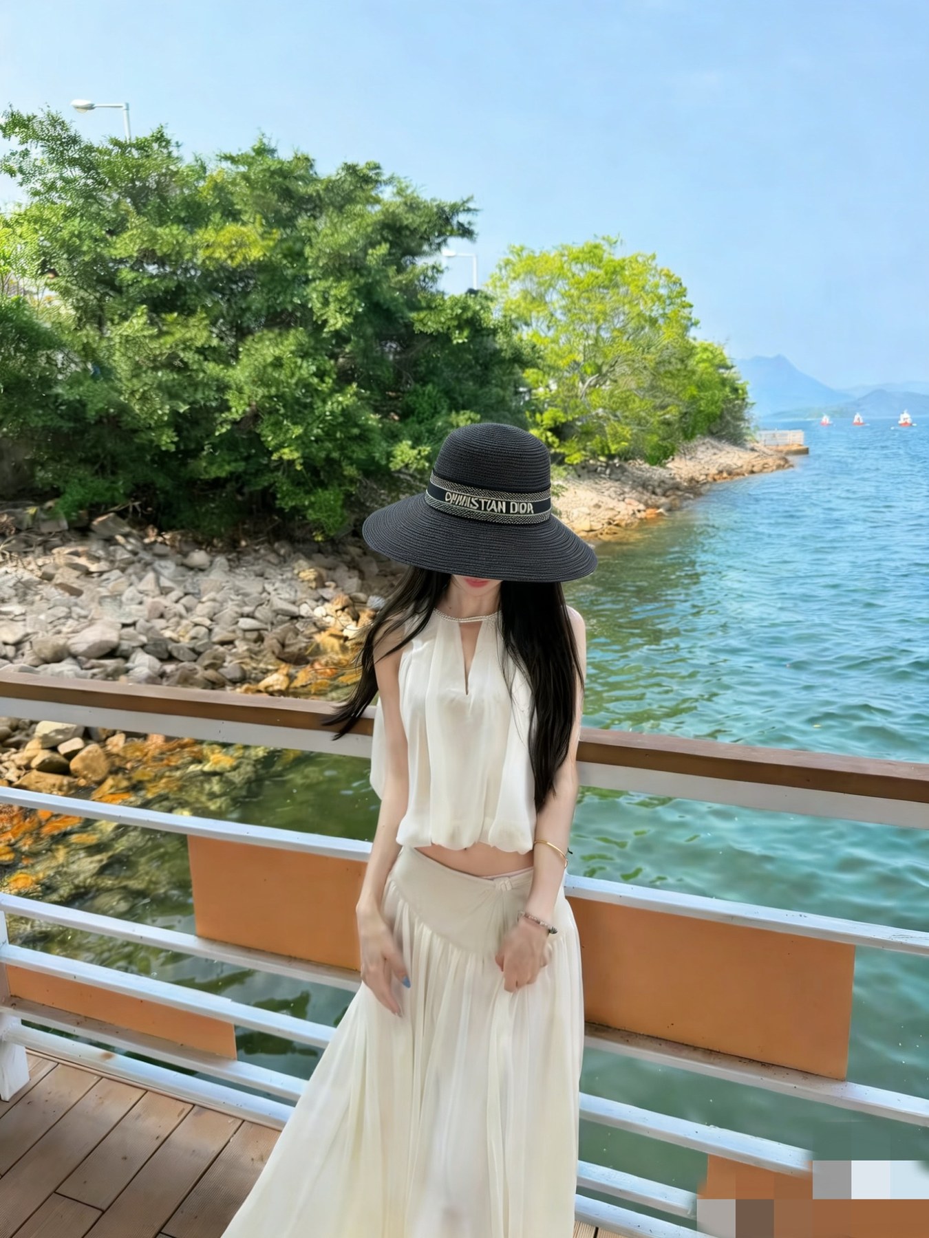 디올 Christian Dior 밴드 와이드 브림 스트로 햇