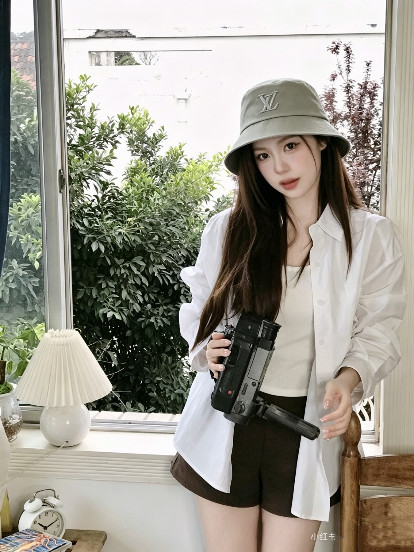 루이 비통 LV 로고 자수 버킷햇